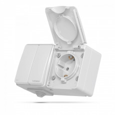 IP65 Schuko socket + switch 2 gang 1 way, surface mounting, Gray VIDEX BINERA VF-BNW32-G | VF-BNW32-G