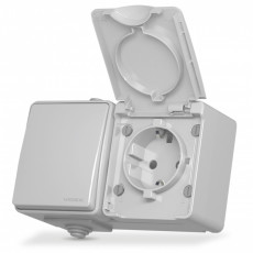 IP65 Schuko socket + switch 1 gang 1 way, surface mounting, Gray VIDEX BINERA VF-BNW3-G | VF-BNW3-G