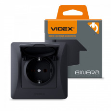 Socket single schuko with dust cover black graphite VIDEX BINERA VF-BNSK1GC-BG | VF-BNSK1GC-BG