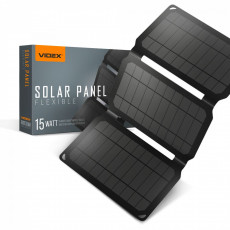 Portable solar charger VIDEX VSO-F515UU 15W, panel Mono+ETFE (2 USB ports), size 252x165x28mm (opened size 252x495x19mm), IP68, weight 450g | VSO-F515UU