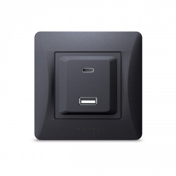 Socket USB-A + Type-C, Fast charging 20W white VIDEX BINERA black graphite VIDEX BINERA VF-BNCHRUC20-BG