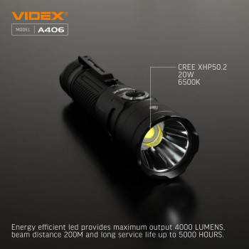 LED Portable Flashlight VIDEX VLF-A406 4000Lm 6500K
