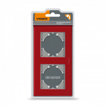 Frame red glass 2 gang horizontal VIDEX BINERA VF-BNFRG2H-RD
