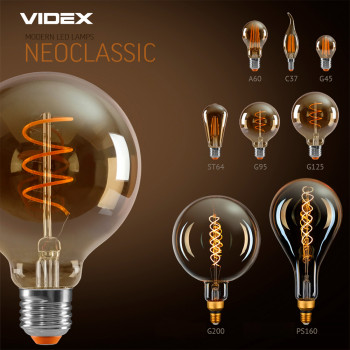 LED Bulb VIDEX-E27-G200-8W-FIL-DIM-SPIRAL-AMBER-WW1