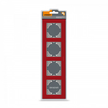 Frame red glass 4 gang horizontal VIDEX BINERA VF-BNFRG4H-RD