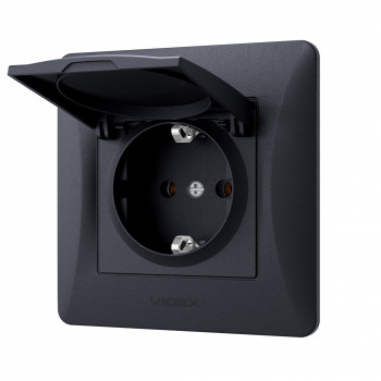 Socket single schuko with dust cover black graphite VIDEX BINERA VF-BNSK1GC-BG