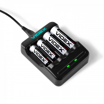 Universal battery charger Videx VCH-N401, Ni-MH/Cd: АА, ААА
Input: Micro USB DC 5V/1A
Output: DC 2.96V 300±30mA x2 