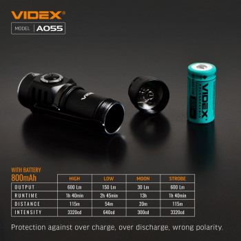 LED Portable Flashlight VIDEX VLF-A055 600Lm 5700K