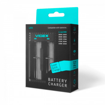 Universal battery charger Videx VCH-L201, Li-ion/IMR: 26650, 22650, 26500, 18650, 18500, 17670, 17500, 17335, 16340(123А), 14500, 10440
Input: Micro USB DC 5V/1A, 5V/2A
Output: DC 4.2V 1000mA x2 