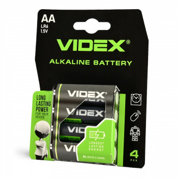 Alkaline battery Videx LR6/AA 4pcs Blister Card 1,5V, 2600mAh