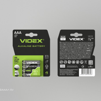Alkaline battery Videx LR03/AAA 4pcs Blister Card 1,5V, 1200mAh