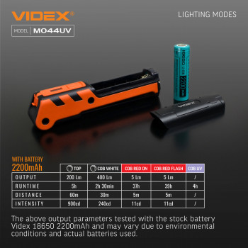 Multipurpose Rechargeable LED Flashlight (switching between Red and UV light) VIDEX VLF-M044UV
