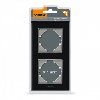 Frame black glass 2 gang vertical VIDEX BINERA VF-BNFRG2V-B