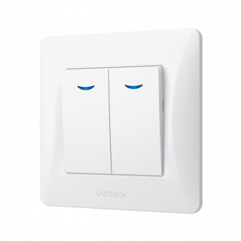 Switch 2 gang 1 way with LED backlight white VIDEX BINERA VF-BNSW2L-W