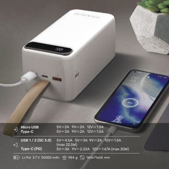 Powerbank TITANUM 741S 22.5W White 50000mAh TPB-741S-W