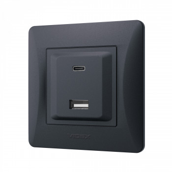 Socket USB-A + Type-C, Fast charging 20W white VIDEX BINERA black graphite VIDEX BINERA VF-BNCHRUC20-BG