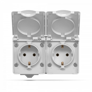 IP65 Double schuko socket, surface mounting, Gray VIDEX BINERA VF-BNW22G-G