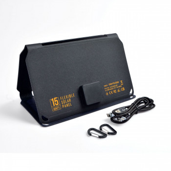 Portable solar charger VIDEX VSO-F515UU 15W, panel Mono+ETFE (2 USB ports), size 252x165x28mm (opened size 252x495x19mm), IP68, weight 450g