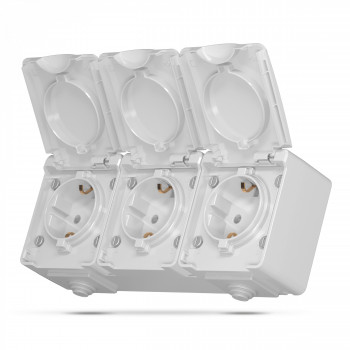 IP65 Triple schuko socket, surface mounting, Gray VIDEX BINERA VF-BNW23G-G