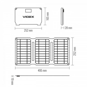 Portable solar charger VIDEX VSO-F515UU 15W, panel Mono+ETFE (2 USB ports), size 252x165x28mm (opened size 252x495x19mm), IP68, weight 450g