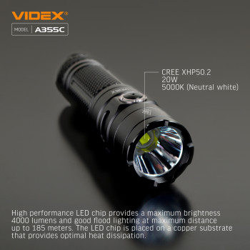 LED Portable Flashlight VIDEX VLF-A355C 4000Lm 5000K