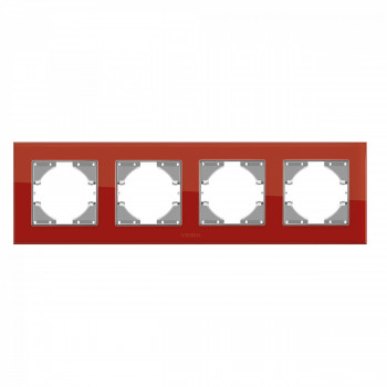 Frame red glass 4 gang horizontal VIDEX BINERA VF-BNFRG4H-RD