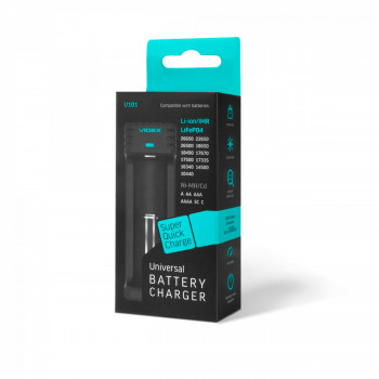 Universal battery charger Videx VCH-U101, 26500, 26650, 22650,18650, 18500, 17500, 17355, 16340,14500,10440; Ni-MH/Cd: AAAA, AAA, AA, A, SC, C
Input: Micro USB DC 5V/1A
Output: DC 1.48V 500mА, DC 4.2V 500mА/1000mА 