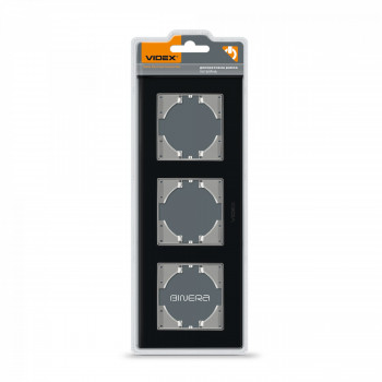 Frame black glass 3 gang horizontal VIDEX BINERA VF-BNFRG3H-B