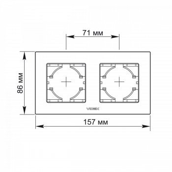 Frame white glass 2 gang horizontal VIDEX BINERA VF-BNFRG2H-W