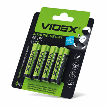 Alkaline battery Videx LR6/AA 4pcs Blister Card 1,5V, 2600mAh