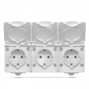 IP65 Triple schuko socket, surface mounting, Gray VIDEX BINERA VF-BNW23G-G