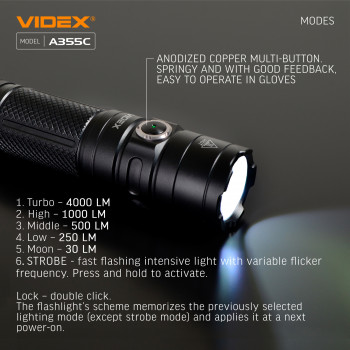 LED Portable Flashlight VIDEX VLF-A355C 4000Lm 5000K