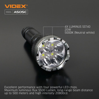 LED Portable Flashlight VIDEX VLF-A505C 5500Lm 5000K