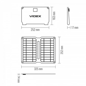 Portable solar charger VIDEX VSO-F510U 10W, panel Mono+ETFE (1 USB port), size 252x163x17mm (opened size 252x325x14mm), IP68, weight 300g