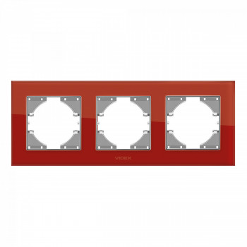 Frame red glass 3 gang horizontal VIDEX BINERA VF-BNFRG3H-RD