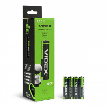 Alkaline battery Videx LR03/AAA 4pcs x 15 = 60 pcs MEGA PACK 1,5V, 1200mAh