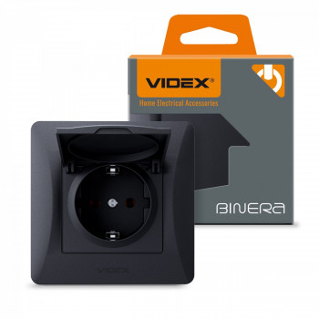 Socket single schuko with dust cover black graphite VIDEX BINERA VF-BNSK1GC-BG