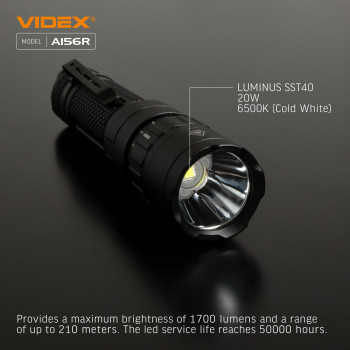 LED Portable Flashlight VIDEX VLF-A156R 1700Lm 6500K