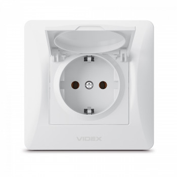Socket single schuko with dust cover white VIDEX BINERA VF-BNSK1GC-W