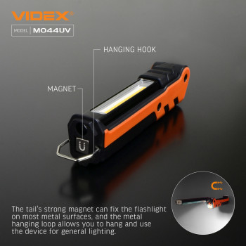 Multipurpose Rechargeable LED Flashlight (switching between Red and UV light) VIDEX VLF-M044UV