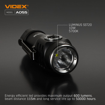 LED Portable Flashlight VIDEX VLF-A055 600Lm 5700K