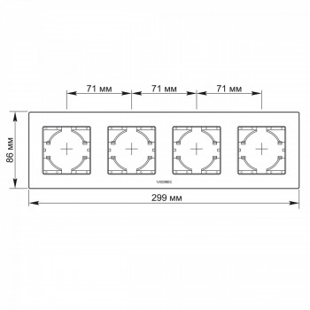 Frame black aluminum 4 gang horizontal VIDEX BINERA VF-BNFRA4H-B