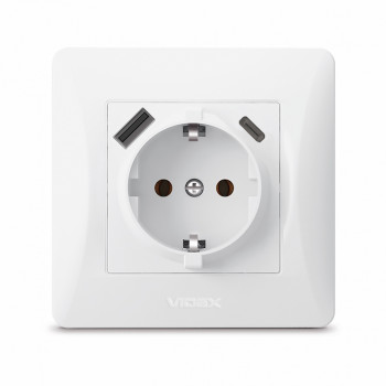 Socket single Schuko/French + (USB-A + USB-C) white VIDEX BINERA VF-BNSK1GUC-W