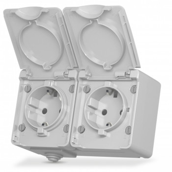 IP65 Double schuko socket, surface mounting, Gray VIDEX BINERA VF-BNW22G-G