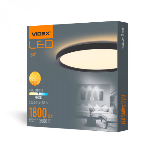 LED Ceiling Light VIDEX LED-CEILING-DL3R-18W-BLACK-4K VL-DL3R-184B