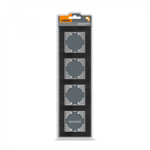 Frame black aluminum 4 gang horizontal VIDEX BINERA VF-BNFRA4H-B