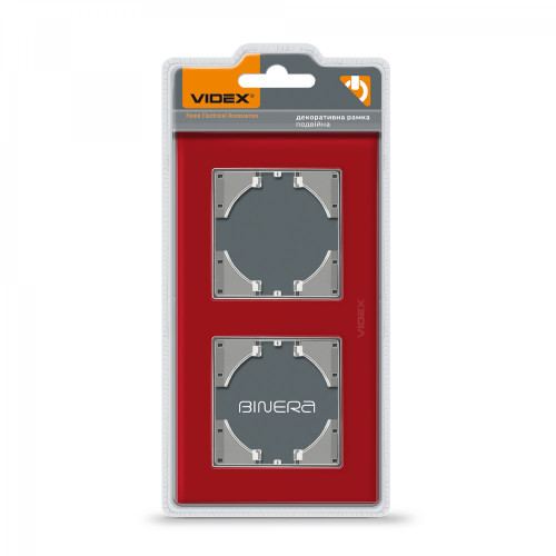 Frame red glass 2 gang horizontal VIDEX BINERA VF-BNFRG2H-RD