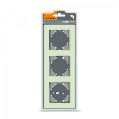 Frame green glass 3 gang horizontal VIDEX BINERA VF-BNFRG3H-GR