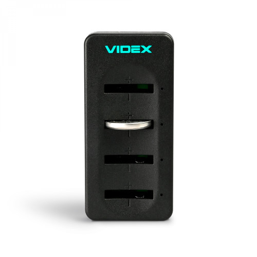 Li-ion Button Cell Battery Charger Videx VCH-LC420, Li-ion: LIR2016, LIR2025, LIR2032
Input: USB Type-C, DC 5V/1A
Output: DC 4.2V, 60mA x4 