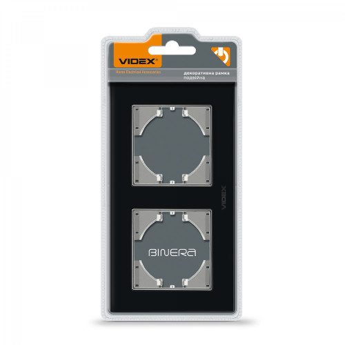 Frame black glass 2 gang horizontal VIDEX BINERA VF-BNFRG2H-B